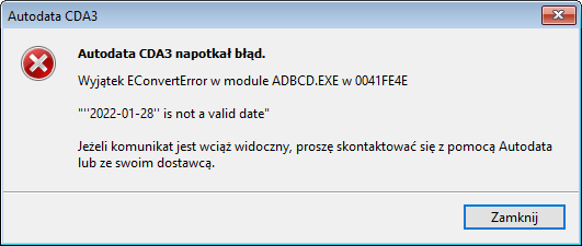 Autodata CDA3 i błąd "is not a valid date"